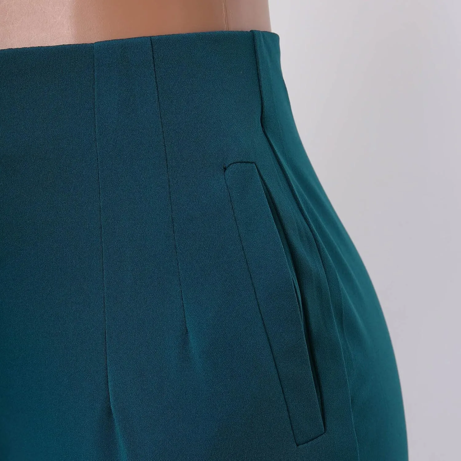 Women High Waist Cropped Work Pants Solid Zipper Trouser Pant Casual Baggy Elastic High Waist Pants for Women