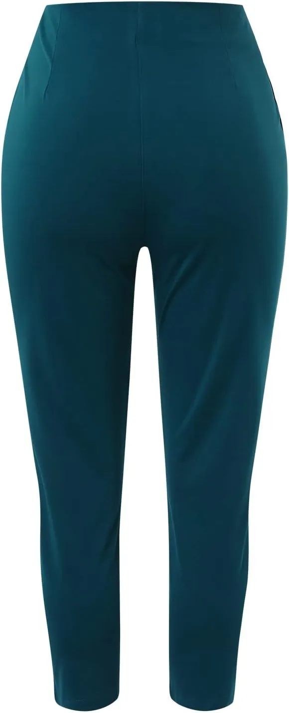 Women High Waist Cropped Work Pants Solid Zipper Trouser Pant Casual Baggy Elastic High Waist Pants for Women