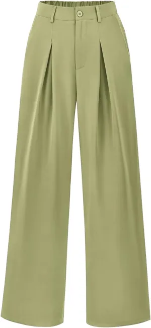Women High Waist Palazzo Pants Casual Wide Leg Trousers Button Down Loose Work Business Suit Pant Pockets