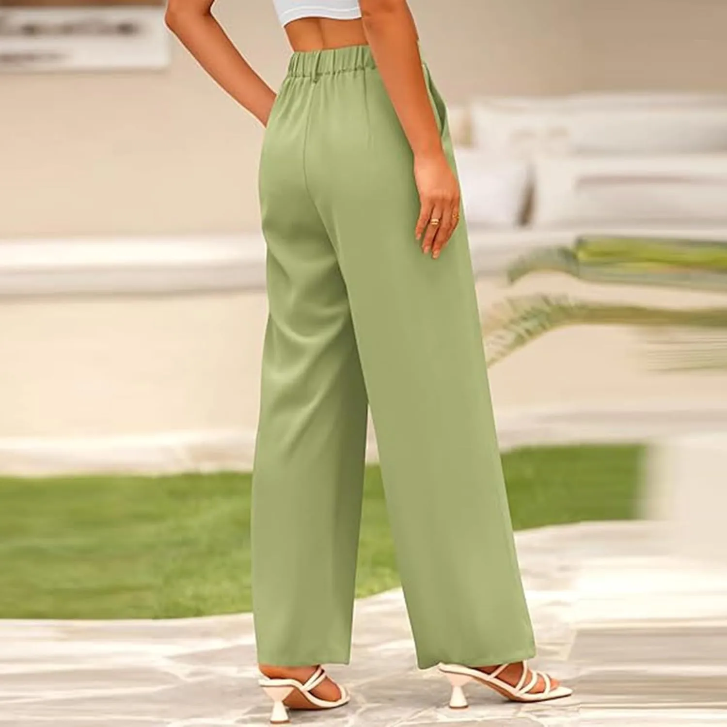 Women High Waist Palazzo Pants Casual Wide Leg Trousers Button Down Loose Work Business Suit Pant Pockets