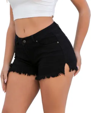 Women High Waist Stretch Y2K Distressed Denim Shorts Ripped Frayed Raw Hem Fringe Summer Casual Butt Lift Jean Shorts