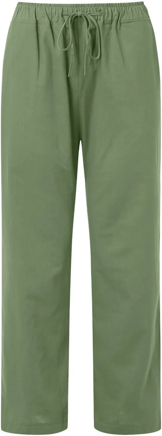 Women High Waisted Wide Leg Pants Fashion Drawstring Elastic Trousers Comfy Straight Leg Long Pants with Pockets