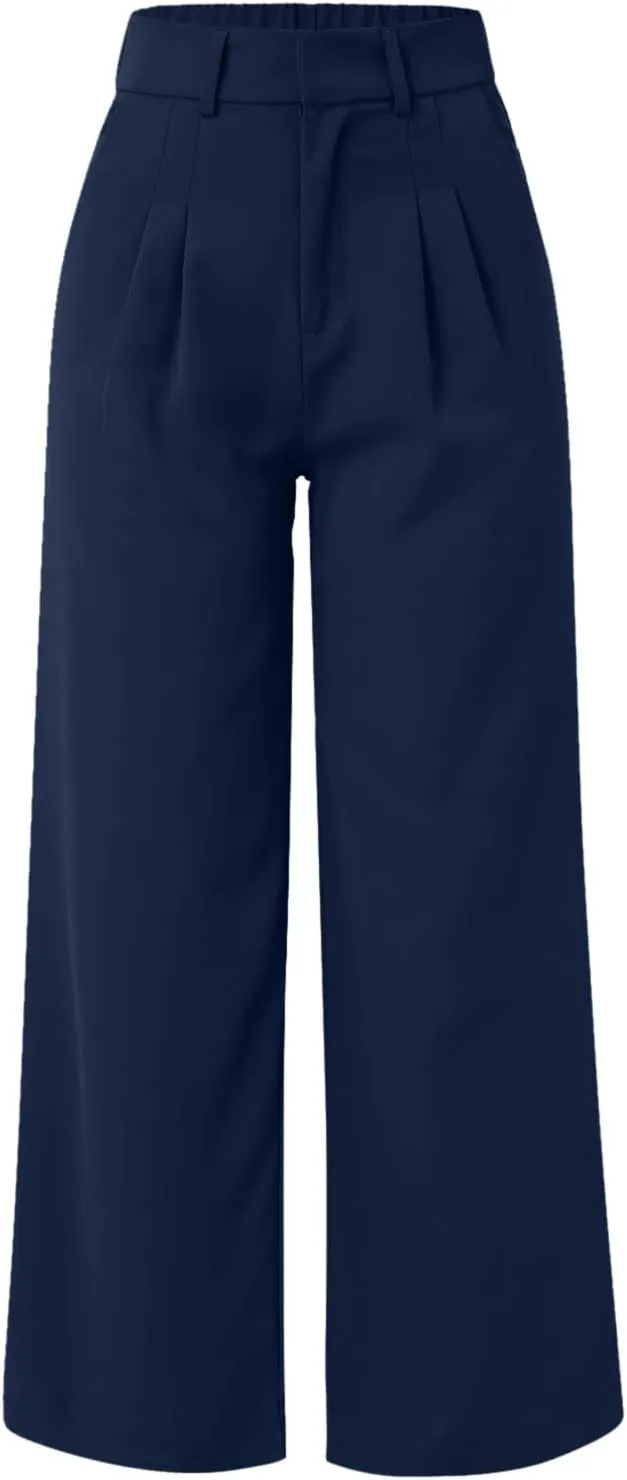 Women Linen Blend Summer Baggy Palazzo Lounge Pants Low Waist Ankle Length Slim-Fit Palazzo Lounge Pants Office