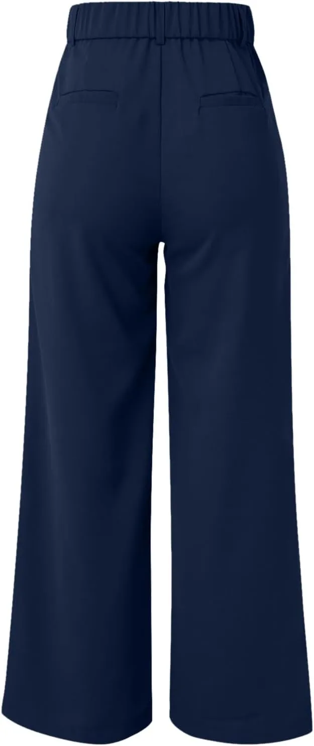 Women Linen Blend Summer Baggy Palazzo Lounge Pants Low Waist Ankle Length Slim-Fit Palazzo Lounge Pants Office