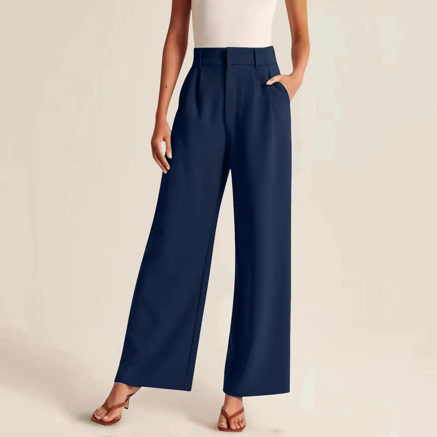 Women Linen Blend Summer Baggy Palazzo Lounge Pants Low Waist Ankle Length Slim-Fit Palazzo Lounge Pants Office