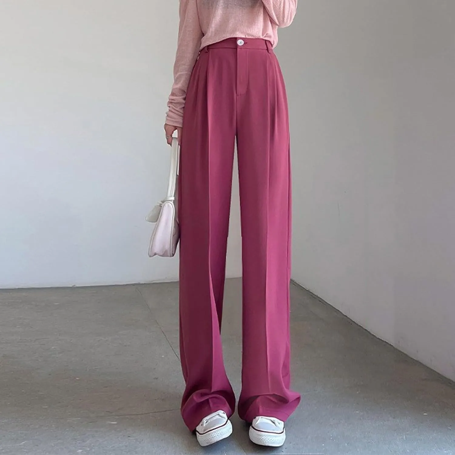 Women Linen Blend Summer Cropped Palazzo Lounge Pants Elastic Waisted Lounge Pants Slim-Fit Trousers Office