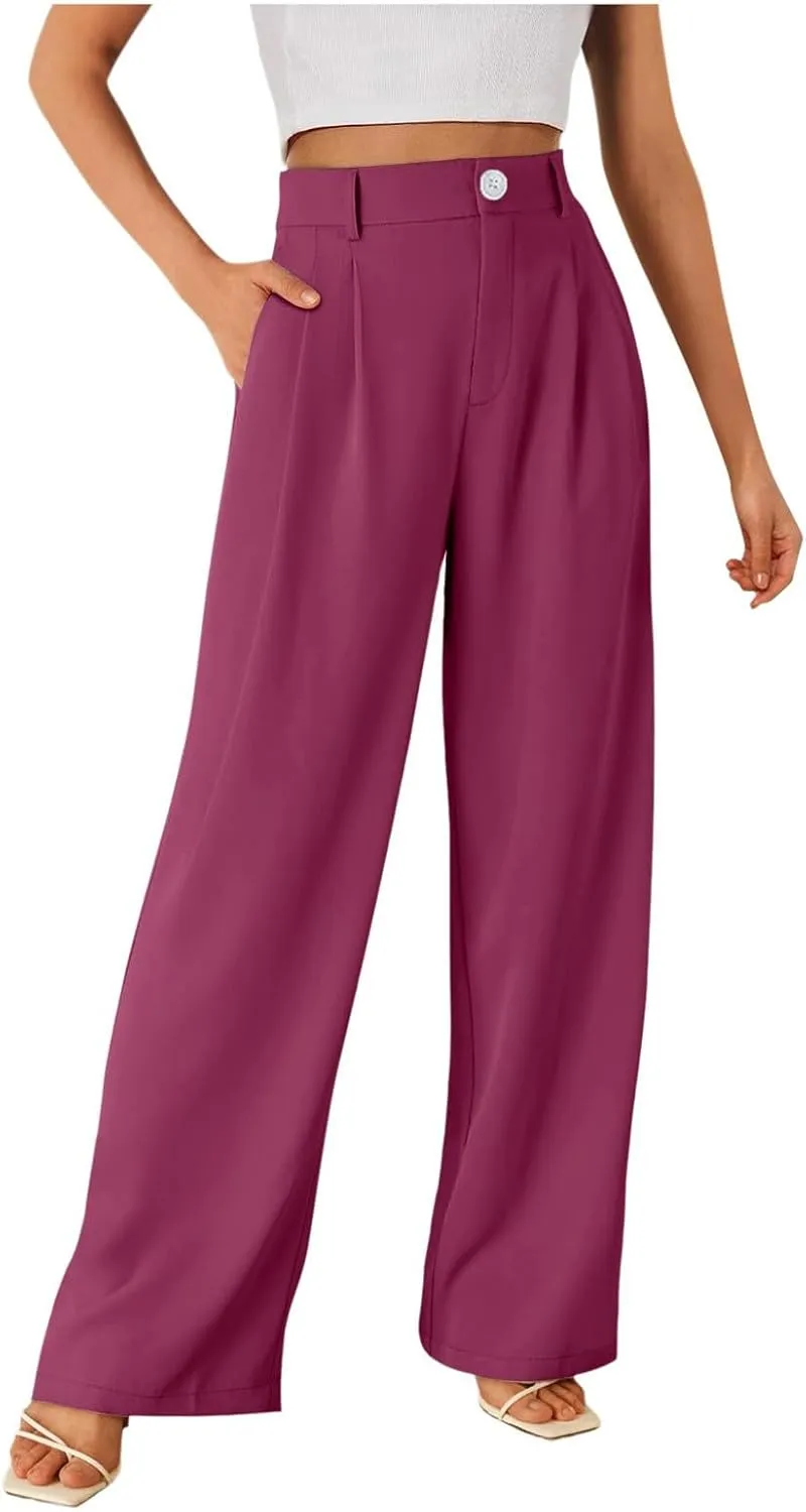 Women Linen Blend Summer Cropped Palazzo Lounge Pants Elastic Waisted Lounge Pants Slim-Fit Trousers Office