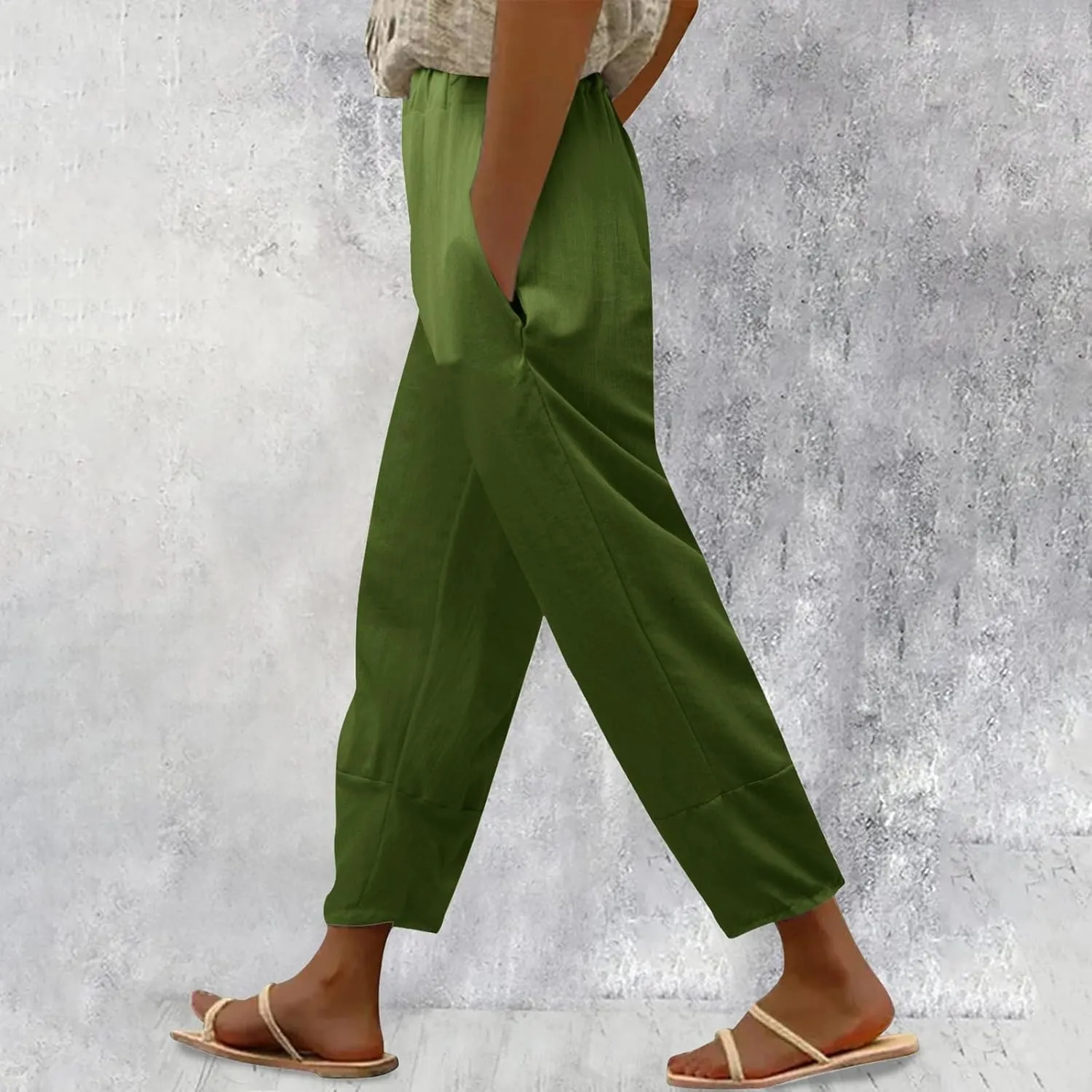 Women Linen Blend Summer Print Pant Trousers Low Waist Straight Loose Fit Pant Trousers Travel