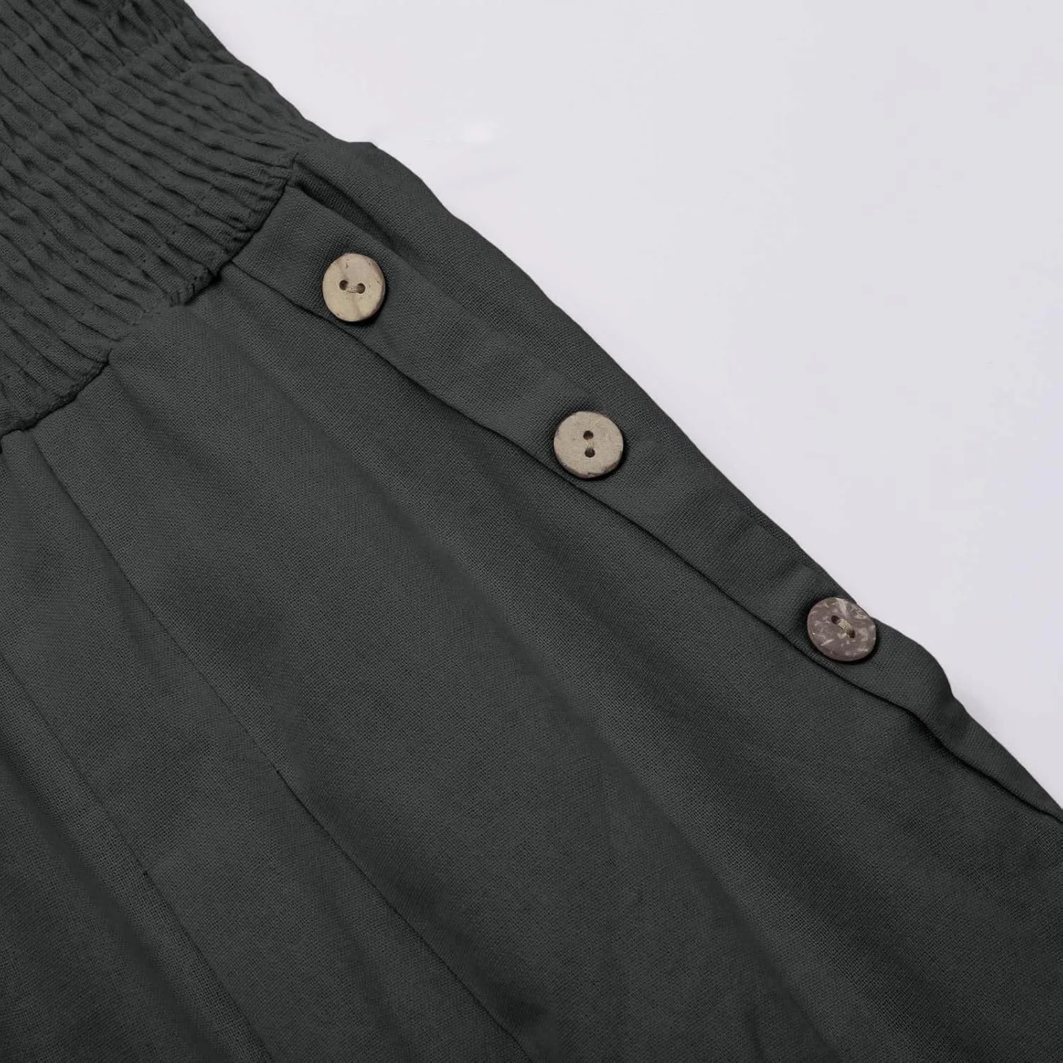 Women Linen Palazzo Pants 2024 Summer Casual Loose Beach Wide Leg Elastic High Waist Travel Lounge Pants with Pockets