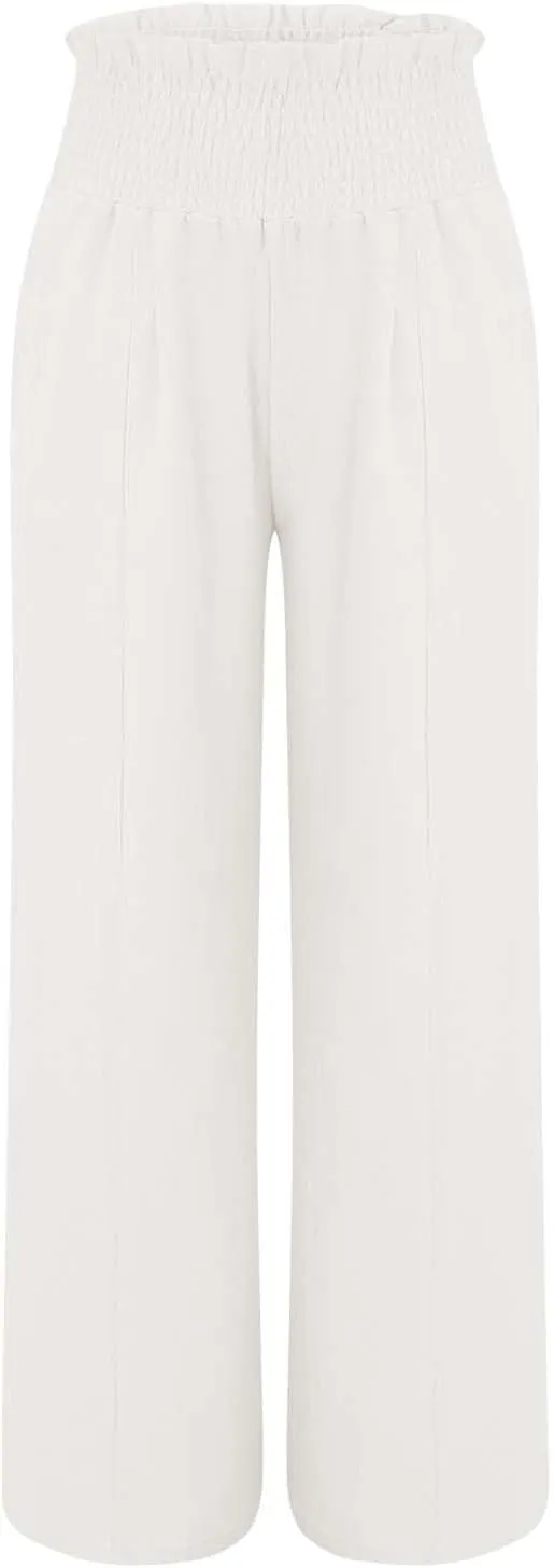 Women Linen Palazzo Pants Summer Wide Leg High Waisted Casual Cotton Long Lounge Yoga Beach Pant Trousers with Pocket