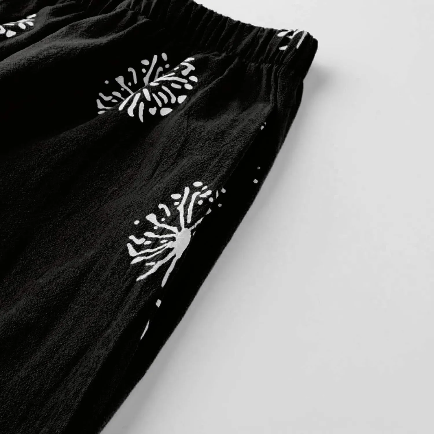 Women Linen Pants Loose Fit Summer Casual Boho Straight Leg Solid Color High Waist Linen Pants Stretch Trousers with Pockets