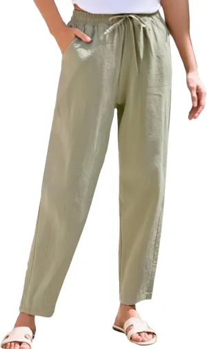 Women Linen Pants Loose High Waist Boho Wide Leg Cropped Palazzo Beach Pants Summer Beach Outfits 2025 Trendy
