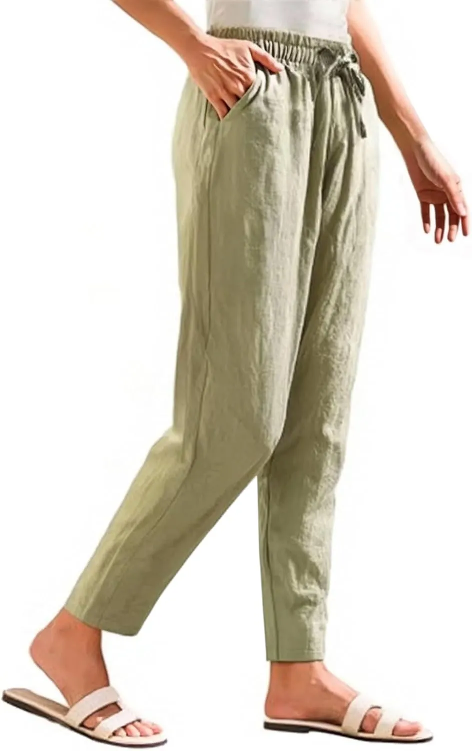 Women Linen Pants Loose High Waist Boho Wide Leg Cropped Palazzo Beach Pants Summer Beach Outfits 2025 Trendy