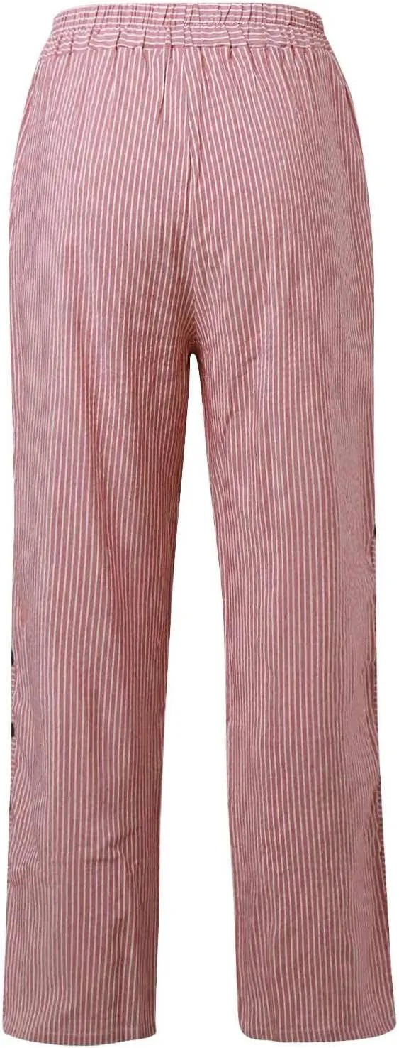 Women Linen Pants Loose Summer Casual Beach Solid Color Plus Size High Waisted Linen Pants Work Lounge Trousers with Pockets