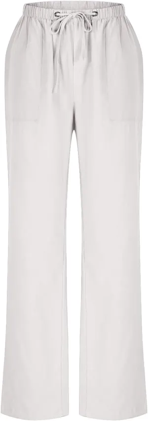 Women Linen Pants Wide Leg Straight Leg Slacks Casual Summer Pants Running Work Trousers with Pockets for Daily