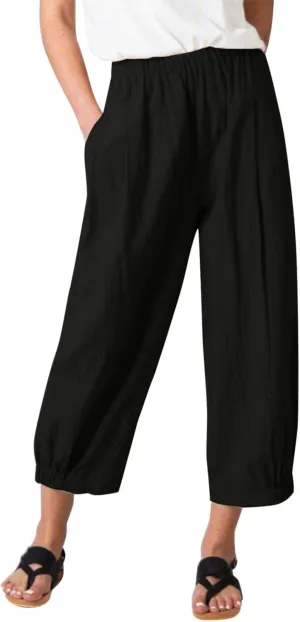 Women Linen Summer Drawstring Pant Trousers Low Waist Wide Leg Slim Fit Trousers Office