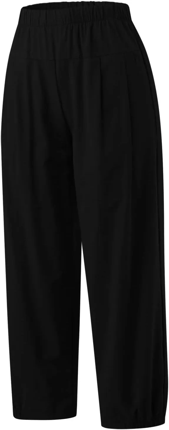 Women Linen Summer Drawstring Pant Trousers Low Waist Wide Leg Slim Fit Trousers Office