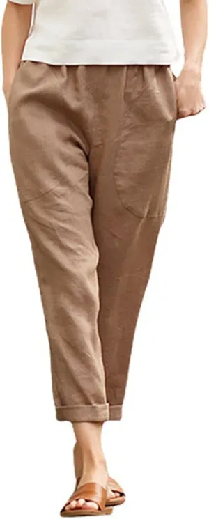 Women Linen Summer Striped Palazzo Pants Elastic Waist Bootcut Slim Fit Pant Trousers Work Business