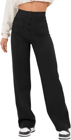 Women Pants 2025 Fashion High Waist Button Down Stretchy Work Pant Trousers Casual Straight Leg Pants with Pockets