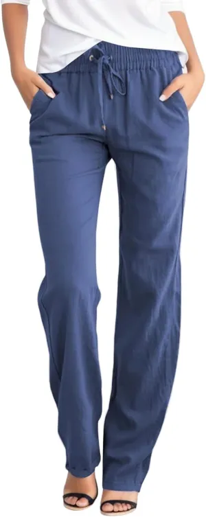 Women Sweatpants Straight Leg Cotton Linen Long Pants Summer Drawstring Lounge Trousers Trendy Casual 2024 Trouser