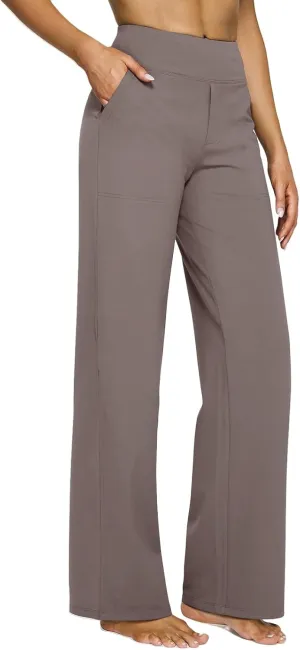 Women Yoga Pants High Waist Wide Leg Work Pants Comfy Stretch Lounge Trousers Solid Color Flare Sweatpants with Pockets