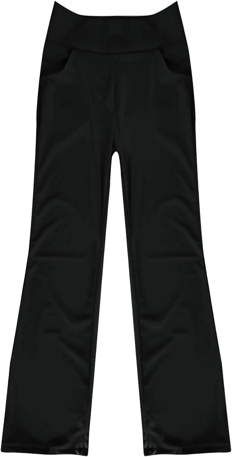 Women Yoga Pants High Waist Wide Leg Work Pants Comfy Stretch Lounge Trousers Solid Flare Sweatpants with Pockets