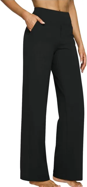 Women Yoga Pants High Waist Wide Leg Work Pants Comfy Stretch Lounge Trousers Solid Flare Sweatpants with Pockets