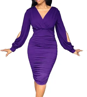 Womens 2025 Casual Chiffon Dress Smocked V Neck Puff Long Sleeve Hollow Out Dresses Cocktail A-Line Mini Dress