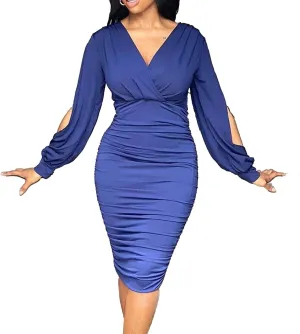 Womens 2025 Casual Chiffon Dress Smocked V Neck Puff Long Sleeve Hollow Out Dresses Cocktail A-Line Mini Dress