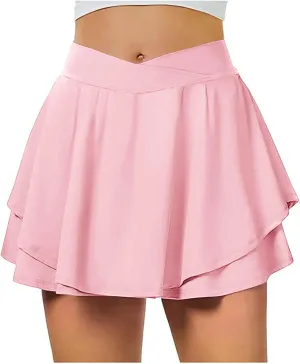 Womens Athletic Skirts Tennis Golf Shorts Criss Cross Waist High Waisted Flowy Pleated Skirts Tummy Control Skorts