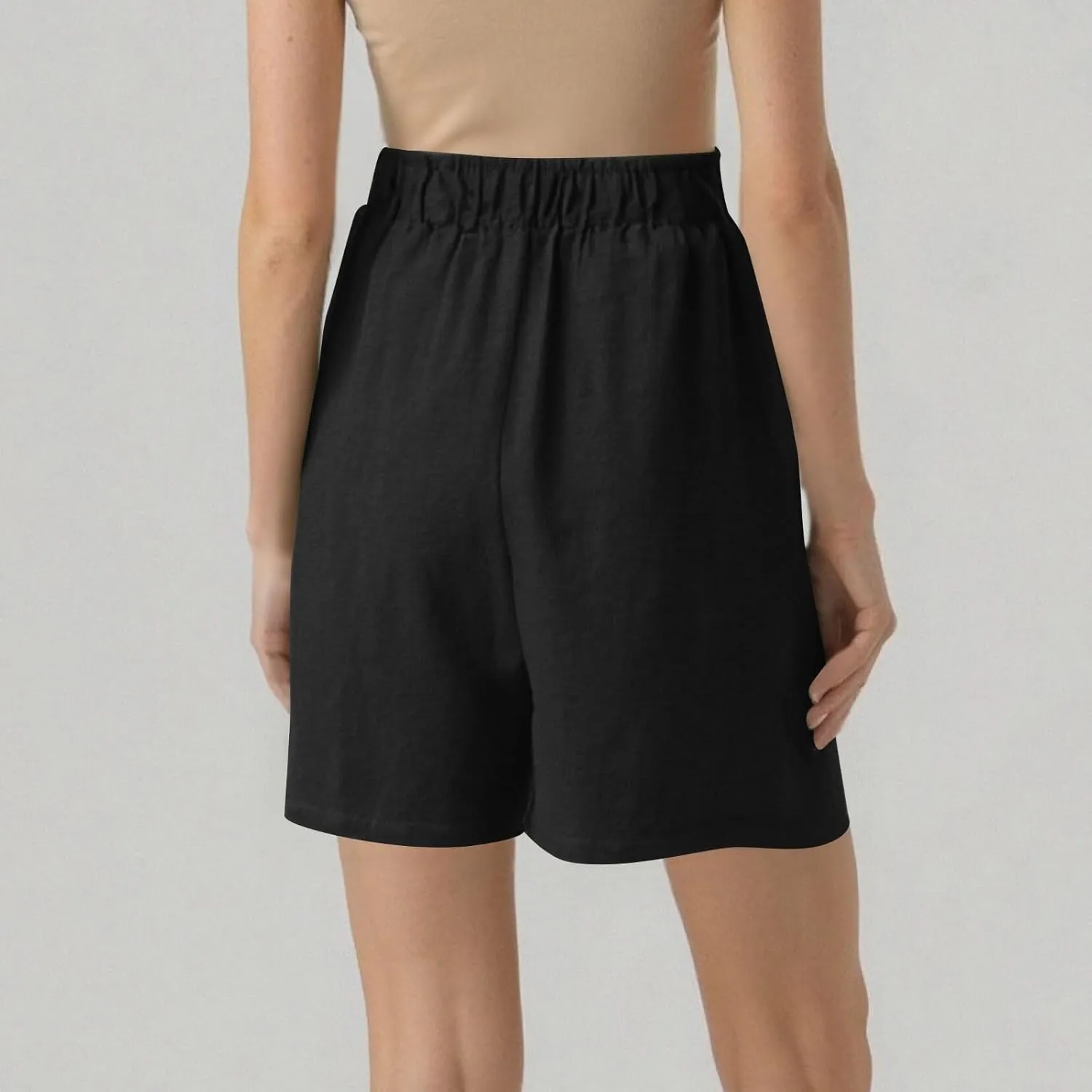 Womens Bermuda Linen Shorts Wide Leg Elastic High Waisted Shorts Casual Summer Flowy Trouser Short Pants with Pockets