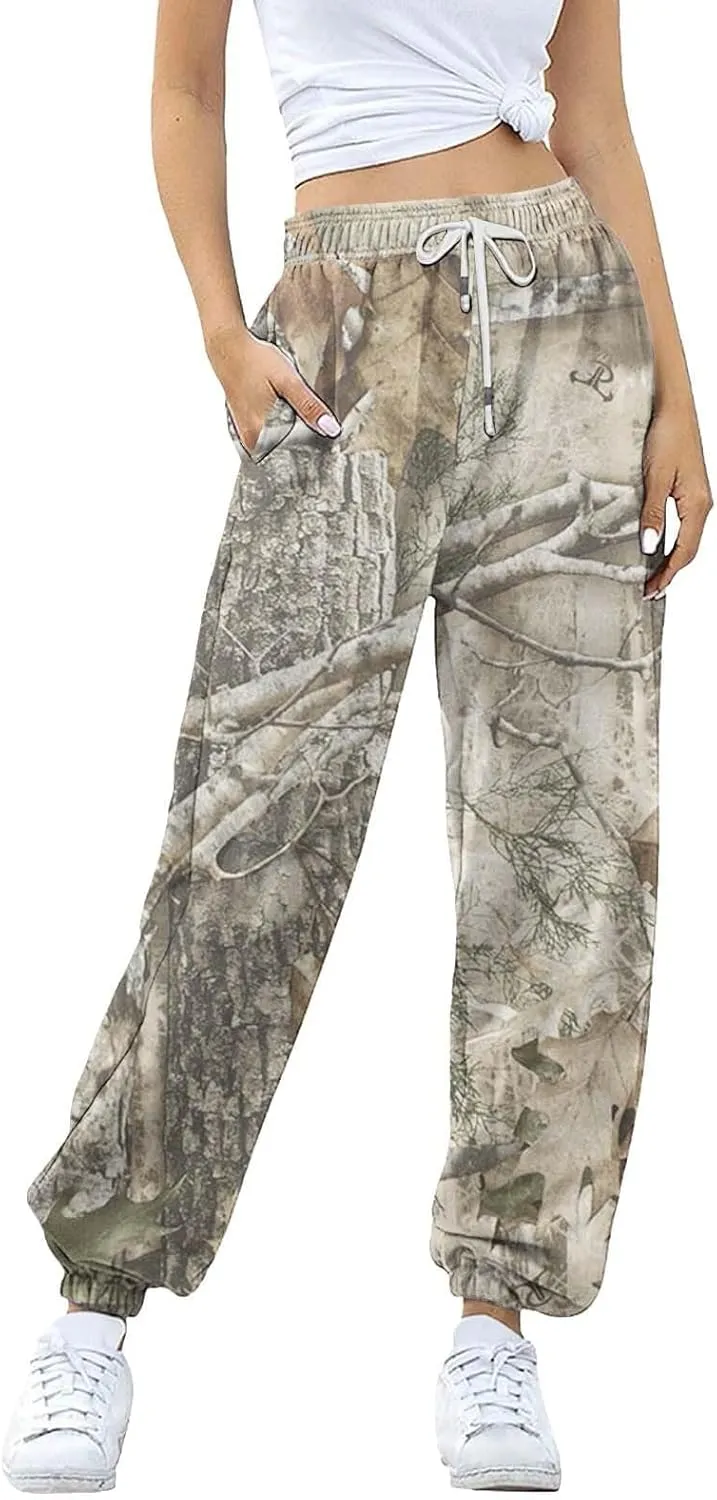 Womens Camo Pants Casual Elastic Waist Wide Leg Pants Lightweight Baggy Sweatpants with Pocket