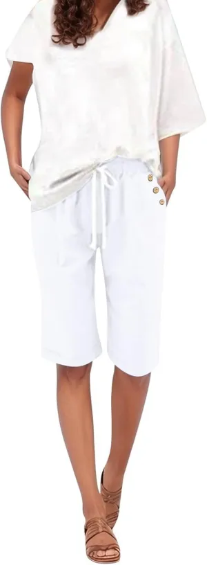 Women's Capri Pants Cotton and Linen Summer Loose Elastic Waist Workout Sweatpants Causal Lounge Pants with Pockets