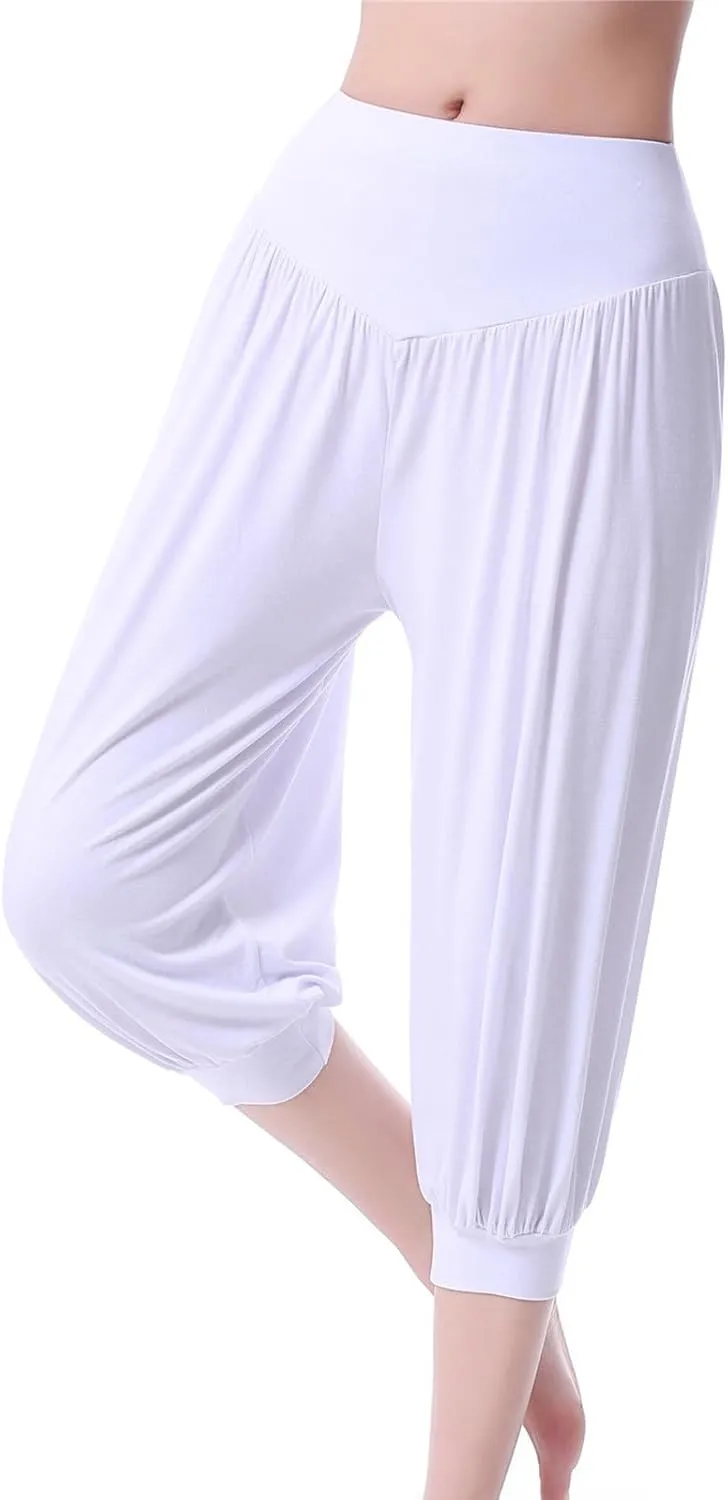 Women's Capri Trousers Yoga Cropped Pants 3/4 Length Bloomers Ladies Stretch Pull on Trouser High Waist Leggings
