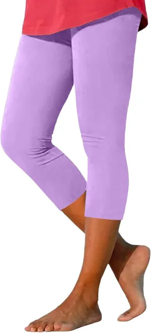 Women's Capri Yoga Pants Stretch High Waist Elastic Cropped Pants Resort Beach Leggings Casual Summer Pedal Pushers
