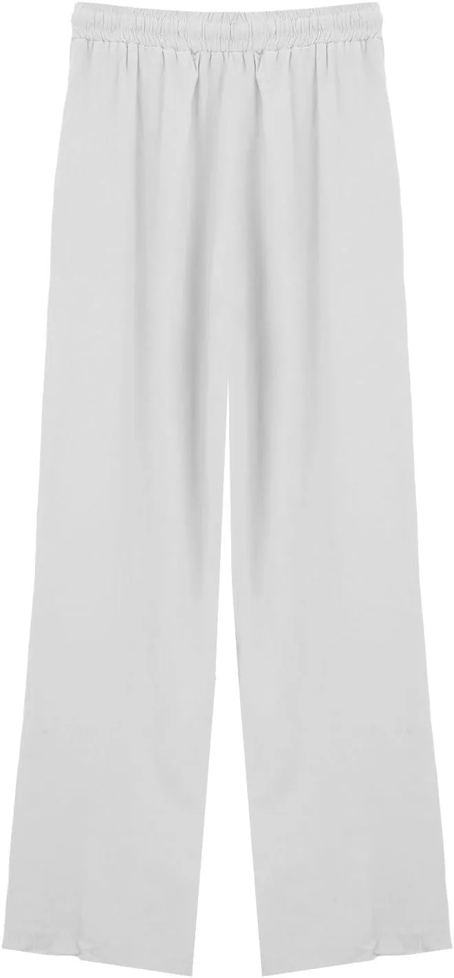 Womens Casual Linen High Waist Pants Summer Solid Color Palazzo Pants Flowy Flowy Wide Leg Beach with Pockets