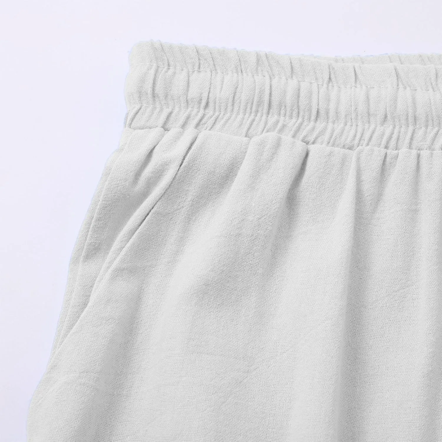 Womens Casual Linen High Waist Pants Summer Solid Color Palazzo Pants Flowy Flowy Wide Leg Beach with Pockets