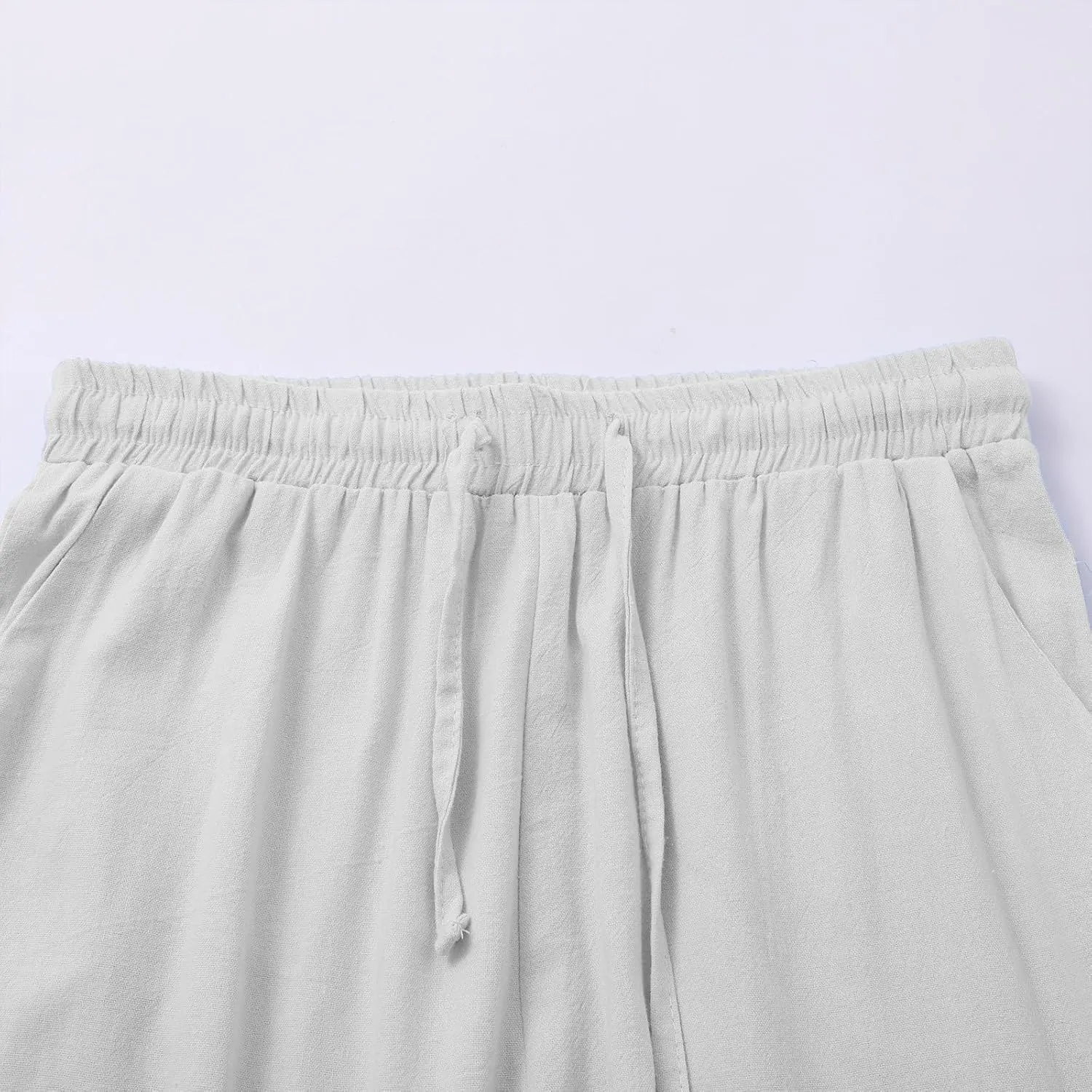Womens Casual Linen High Waist Pants Summer Solid Color Palazzo Pants Flowy Flowy Wide Leg Beach with Pockets