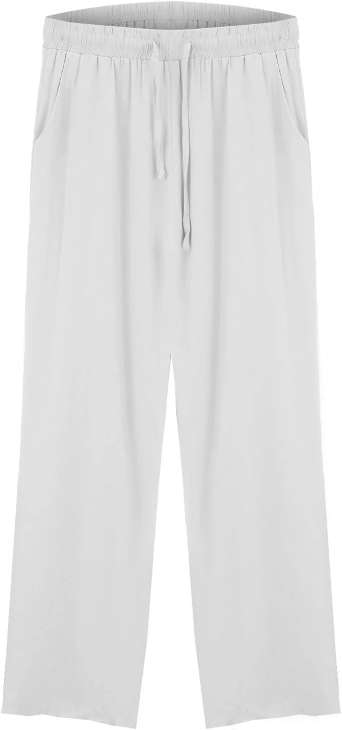 Womens Casual Linen High Waist Pants Summer Solid Color Palazzo Pants Flowy Flowy Wide Leg Beach with Pockets
