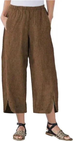Womens Casual Linen Pants Summer Flowy Elastic Ankle Pants Plus Size Cropped Trousers High Waisted Wide Leg Pants