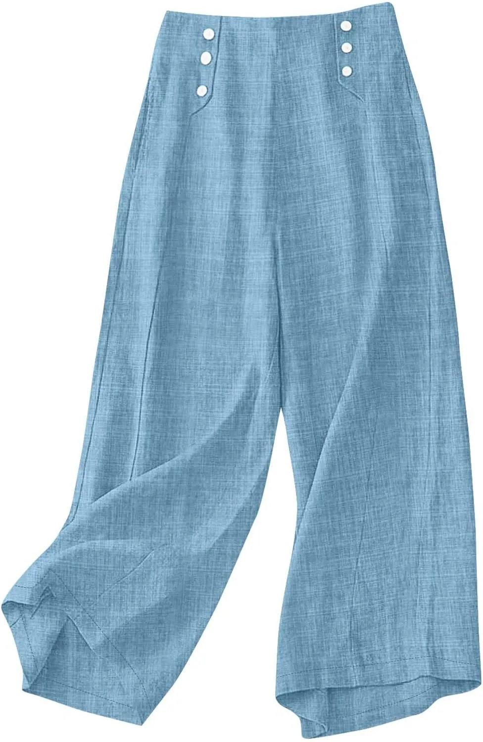 Womens Casual Linen Wide Leg Pants Elastic High Waist Palazzo Trousers Boho Beach Vacation Lounge Slacks with Pocket