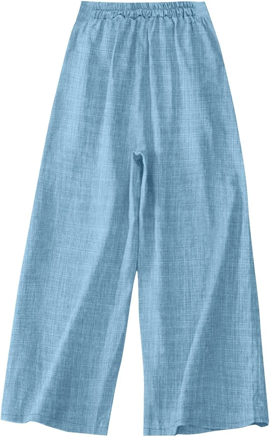 Womens Casual Linen Wide Leg Pants Elastic High Waist Palazzo Trousers Boho Beach Vacation Lounge Slacks with Pocket