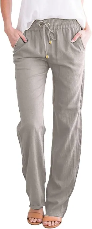 Women's Cotton Linen Pants 2025 Summer Casual Elastic Waist Trousers Relax Fit Comfy Yoga Beach Pant Sweatpants