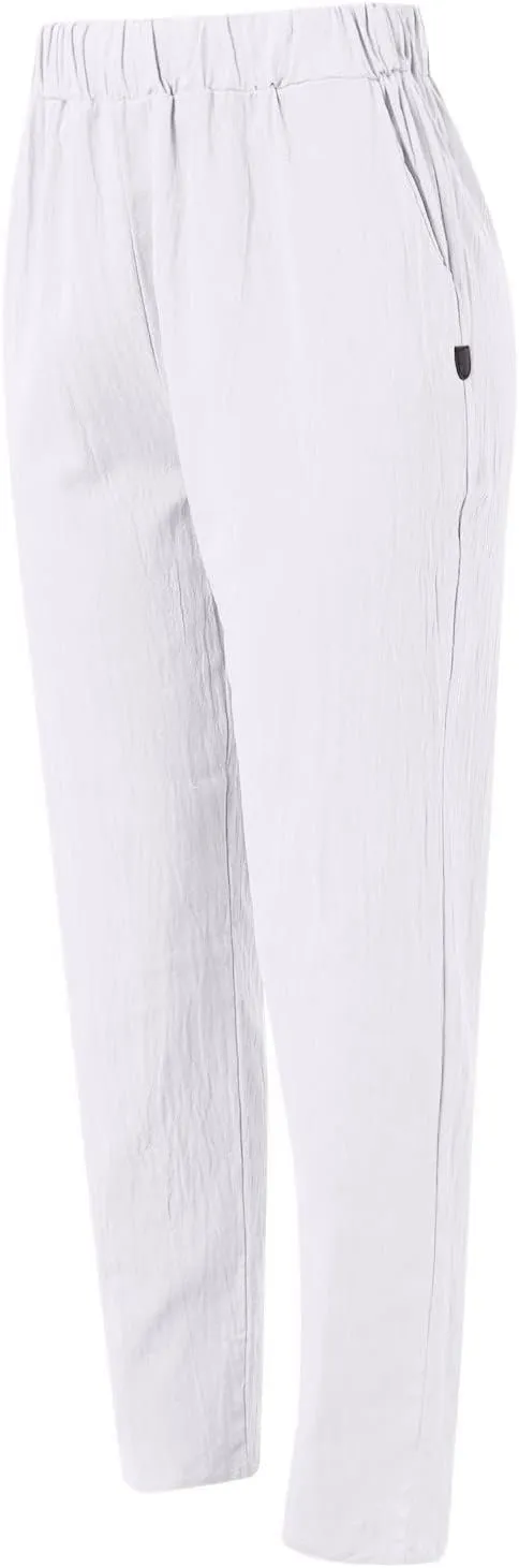Womens Cotton Linen Pants Summer Casual Loose Beach Pant Lightweight High Waist Cropped Baggy Trousers with Pockets