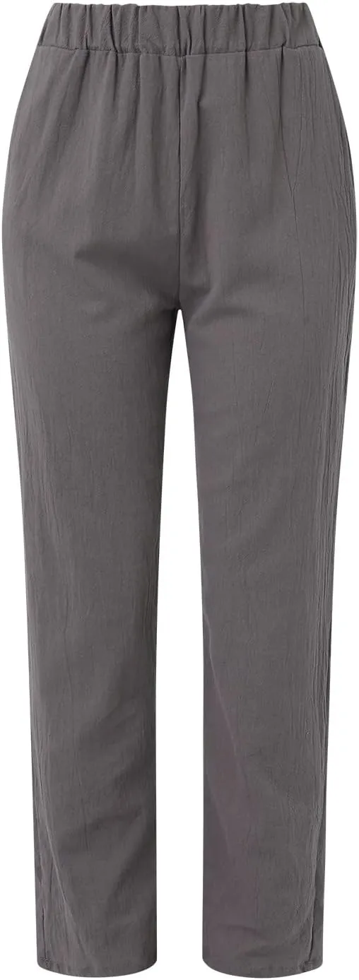 Womens Cotton Linen Pants Summer Casual Solid Color Boho Plus Size High Waisted Linen Pants Plus Size Trousers with Pockets