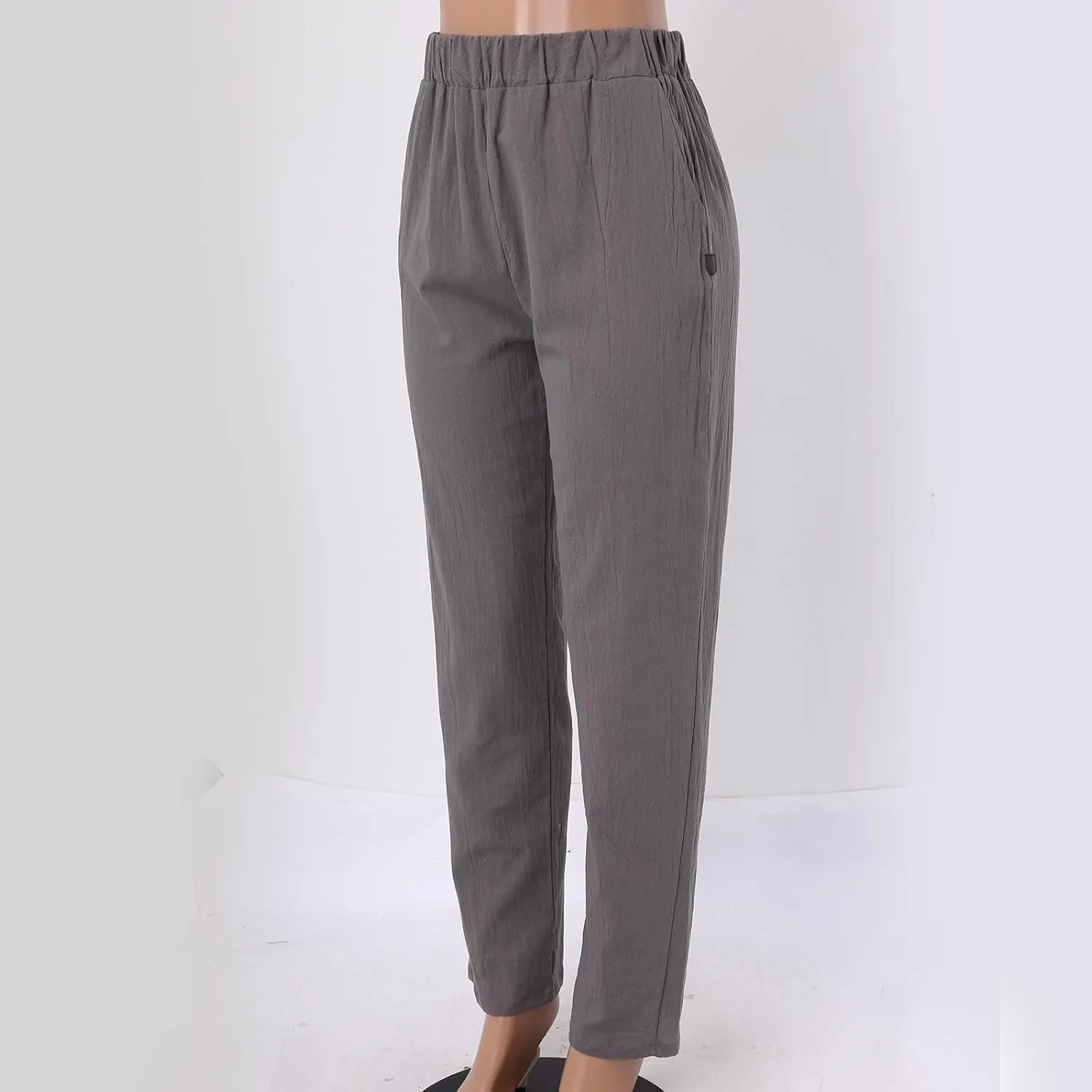 Womens Cotton Linen Pants Summer Casual Solid Color Boho Plus Size High Waisted Linen Pants Plus Size Trousers with Pockets
