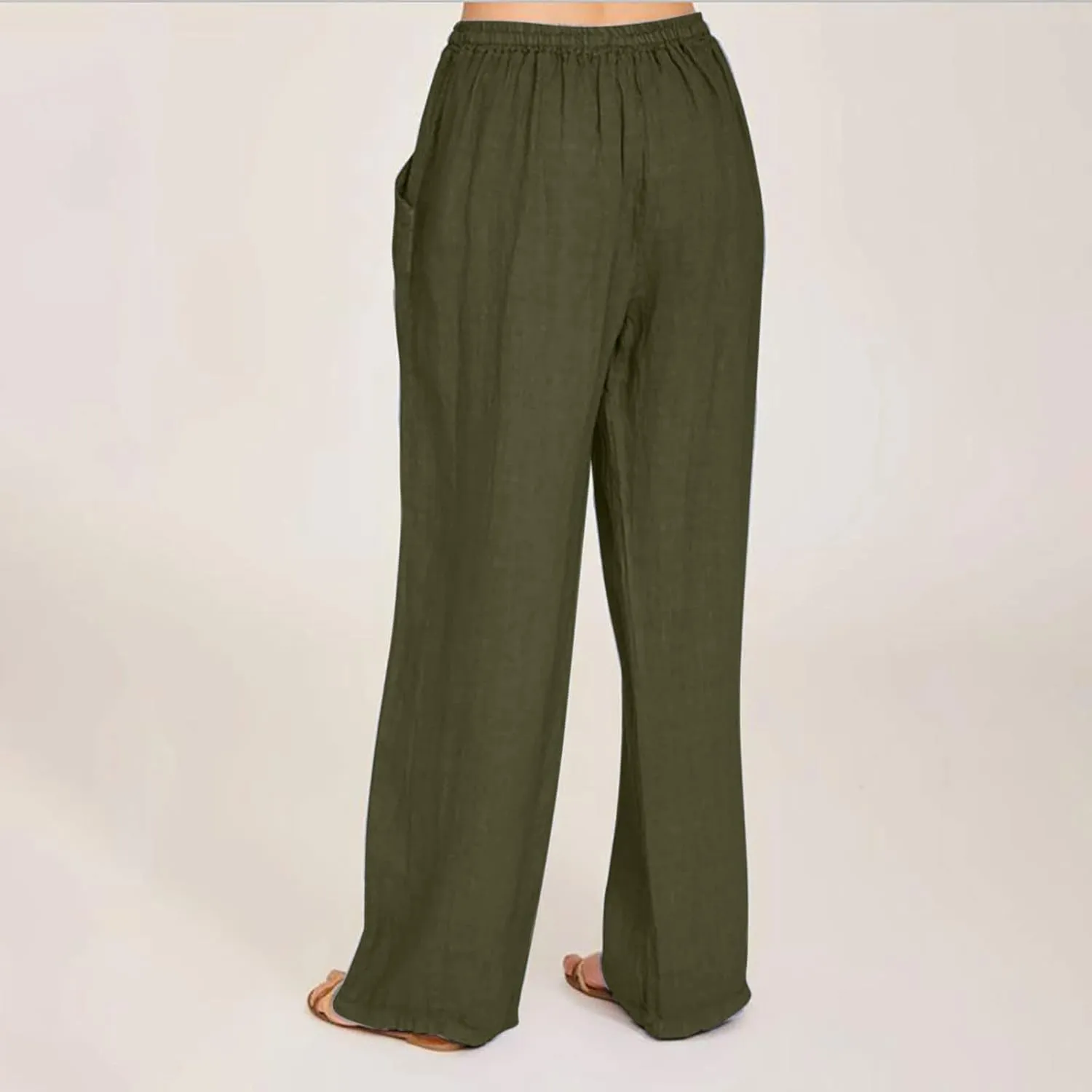 Women's Cotton Linen Pants Summer Casual Wide Leg Pant Loose Drawstring High Waist Palazzo Trousers with Pockets