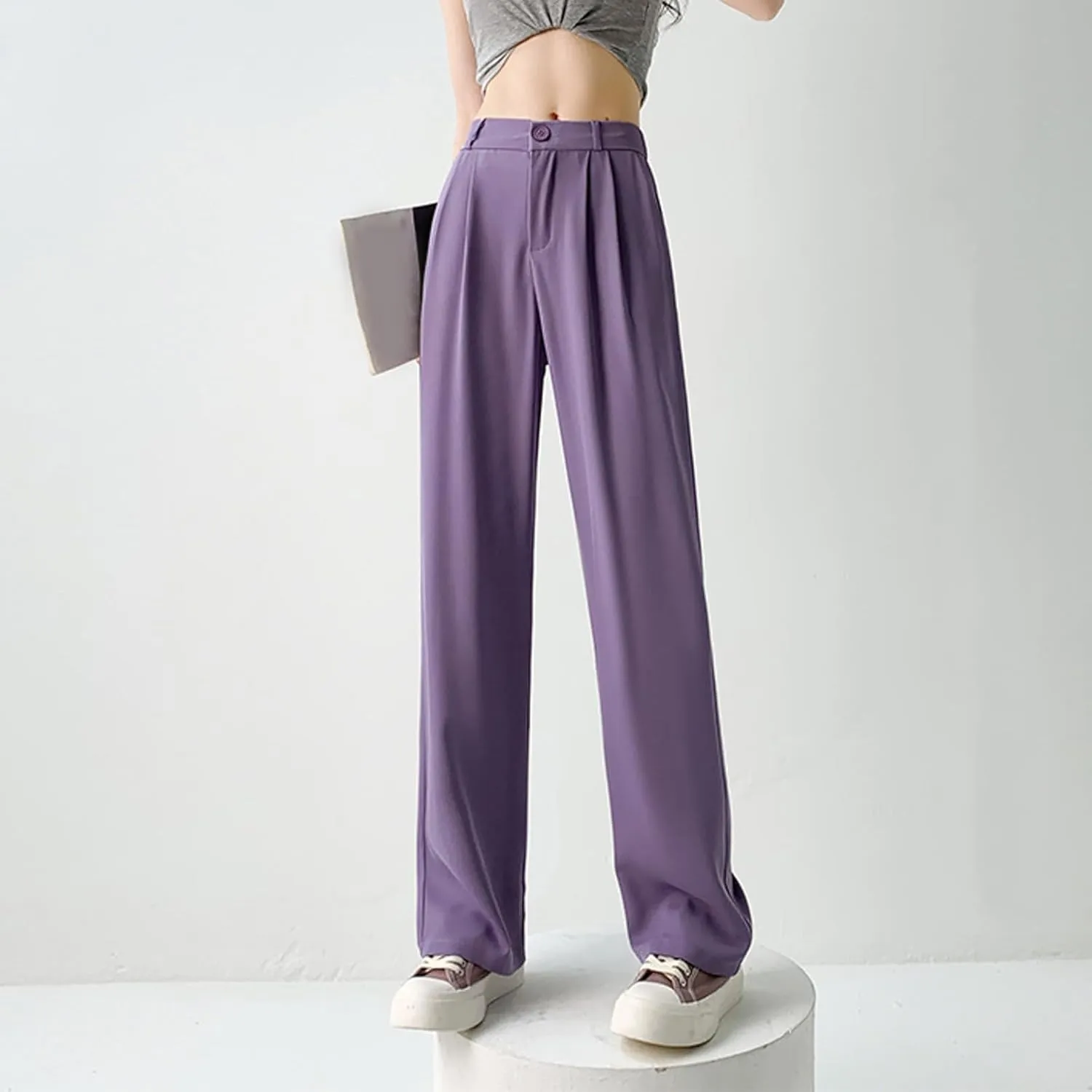 Women's Cotton Linen Summer Loose Flowy Pants Elastic Waist Lounge Pants Slim-Fit Pant Trousers Business Work
