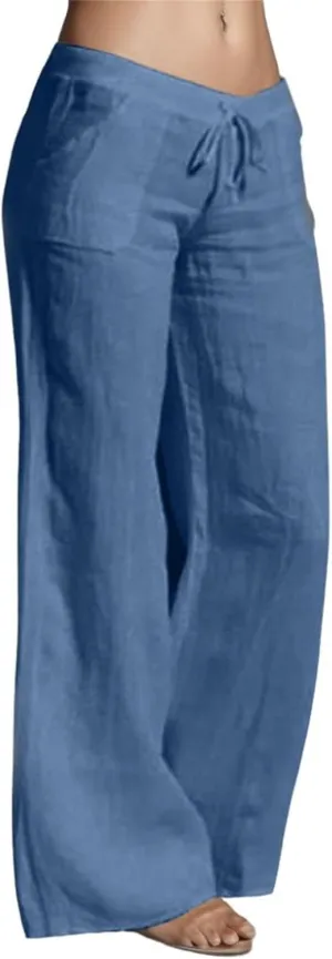 Women's Cotton Linen Summer Loose Palazzo Lounge Pants High Waist Straight Loose Fit Palazzo Pants Work Business