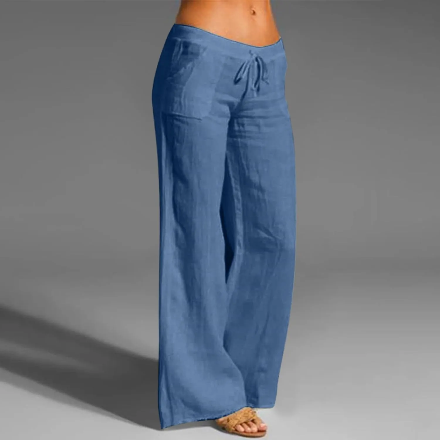 Women's Cotton Linen Summer Loose Palazzo Lounge Pants High Waist Straight Loose Fit Palazzo Pants Work Business